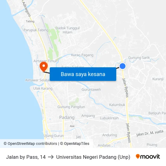 Jalan by Pass, 14 to Universitas Negeri Padang (Unp) map