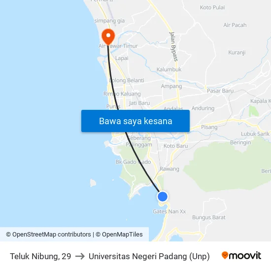Teluk Nibung, 29 to Universitas Negeri Padang (Unp) map