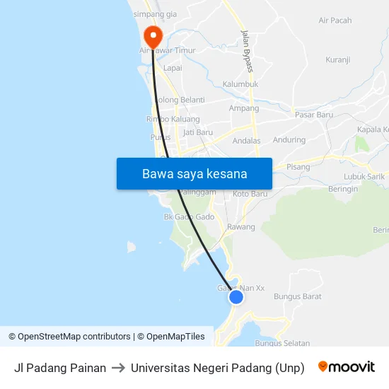 Jl Padang Painan to Universitas Negeri Padang (Unp) map