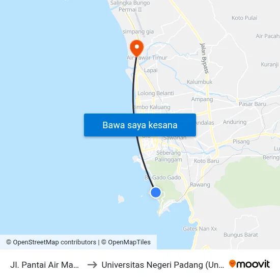 Jl. Pantai Air Manis to Universitas Negeri Padang (Unp) map