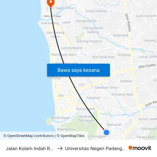 Jalan Kolam Indah Raya, 1 to Universitas Negeri Padang (Unp) map