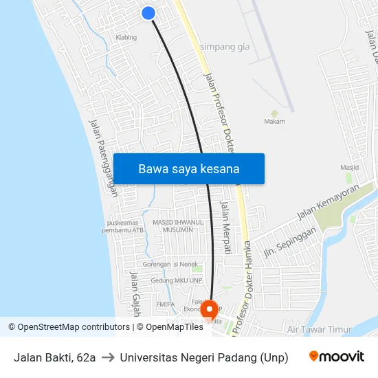 Jalan Bakti, 62a to Universitas Negeri Padang (Unp) map
