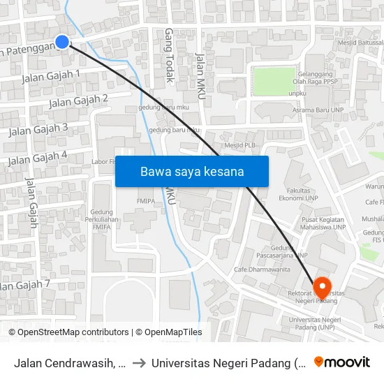 Jalan Cendrawasih, 20a to Universitas Negeri Padang (Unp) map