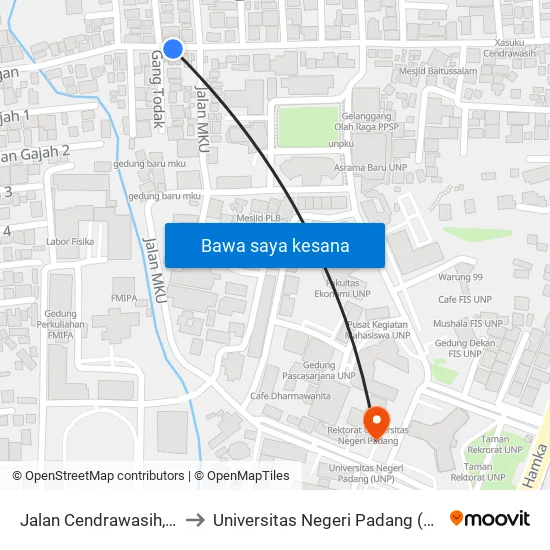 Jalan Cendrawasih, 11 to Universitas Negeri Padang (Unp) map