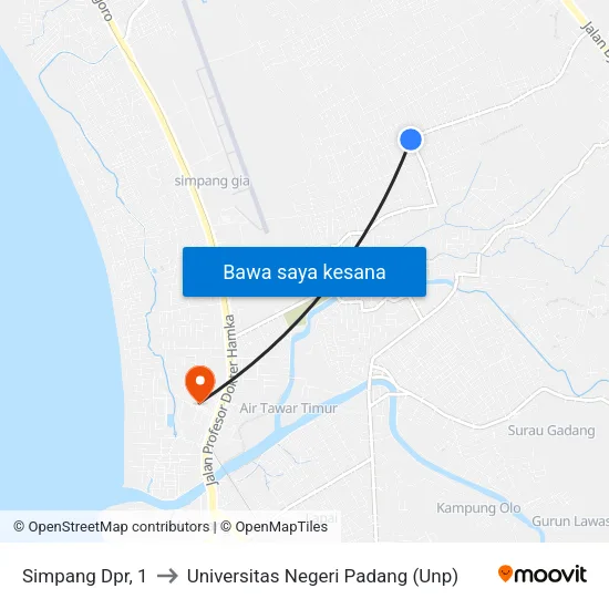 Simpang Dpr, 1 to Universitas Negeri Padang (Unp) map