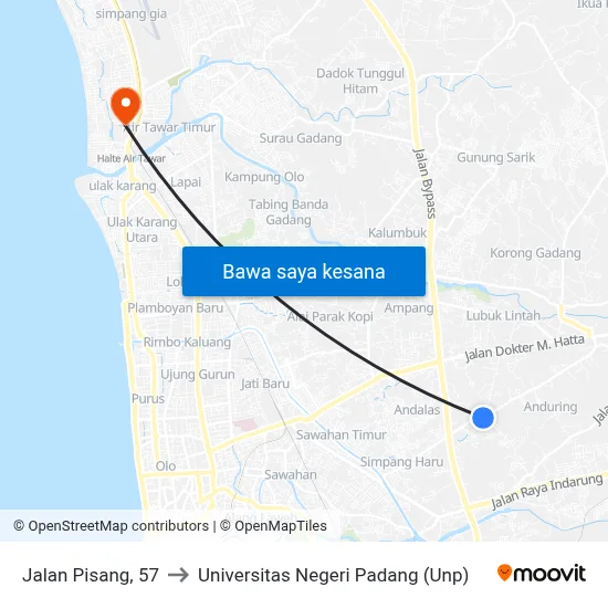 Jalan Pisang, 57 to Universitas Negeri Padang (Unp) map