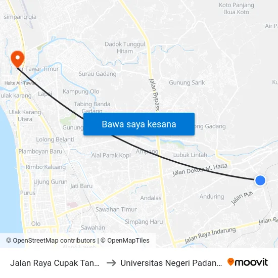 Jalan Raya Cupak Tangah, 15 to Universitas Negeri Padang (Unp) map