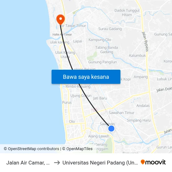 Jalan Air Camar, 47 to Universitas Negeri Padang (Unp) map