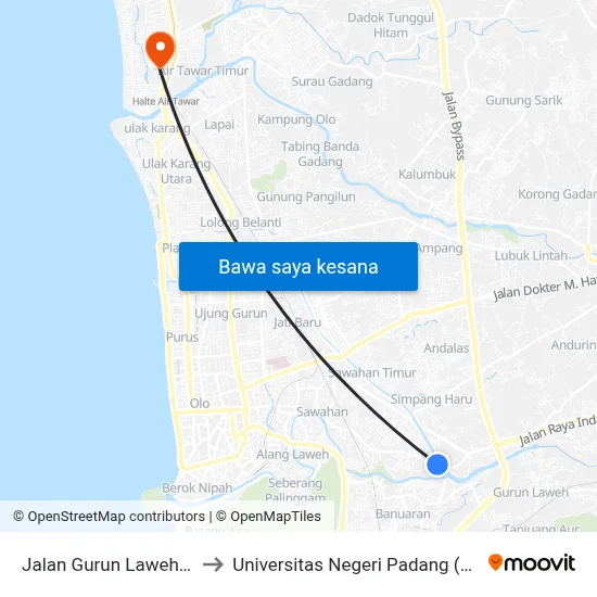 Jalan Gurun Laweh, 10 to Universitas Negeri Padang (Unp) map