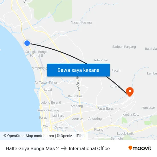 Halte Griya Bunga Mas 2 to International Office map