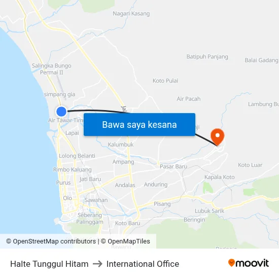 Halte Tunggul Hitam to International Office map