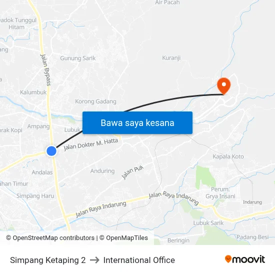 Simpang Ketaping 2 to International Office map