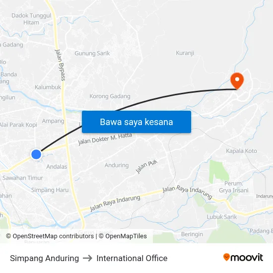 Simpang Anduring to International Office map