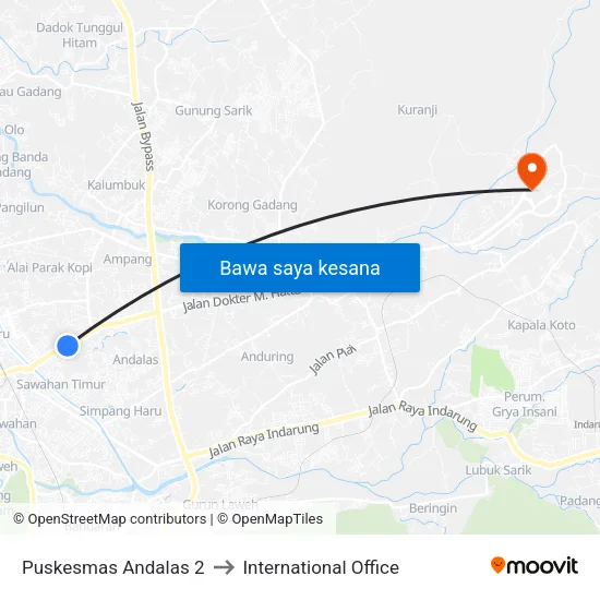 Puskesmas Andalas 2 to International Office map