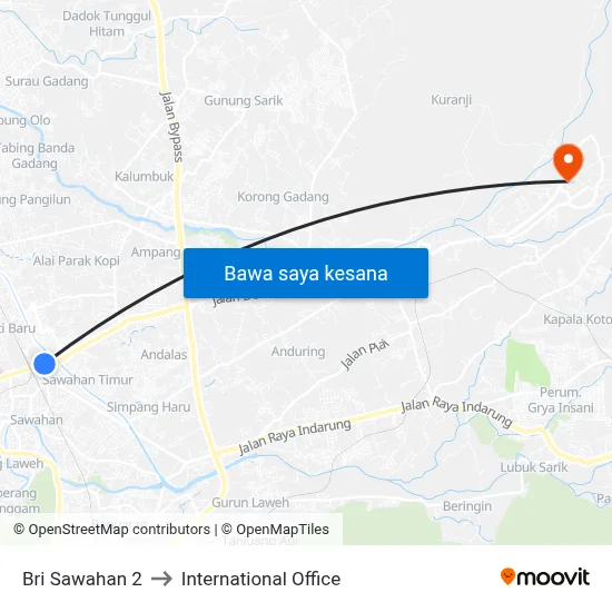 Bri Sawahan 2 to International Office map