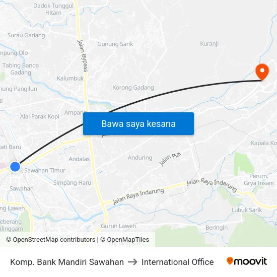 Komp. Bank Mandiri Sawahan to International Office map
