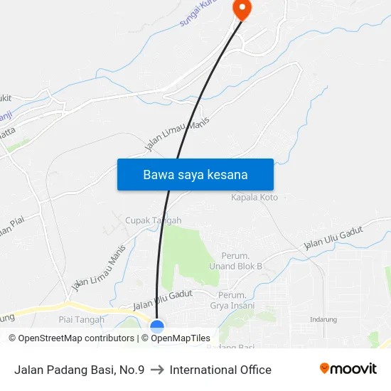 Jalan Padang Basi, No.9 to International Office map