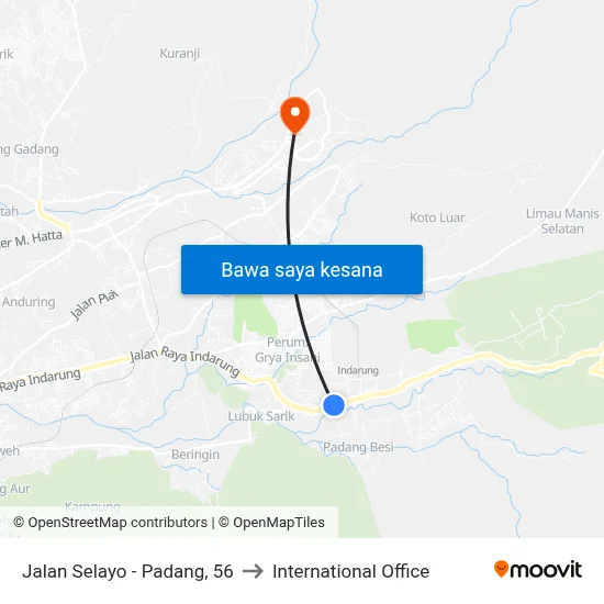 Jalan Selayo - Padang, 56 to International Office map
