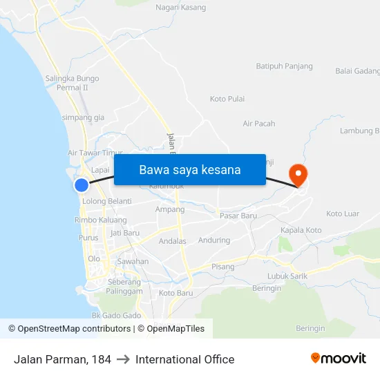 Jalan Parman, 184 to International Office map