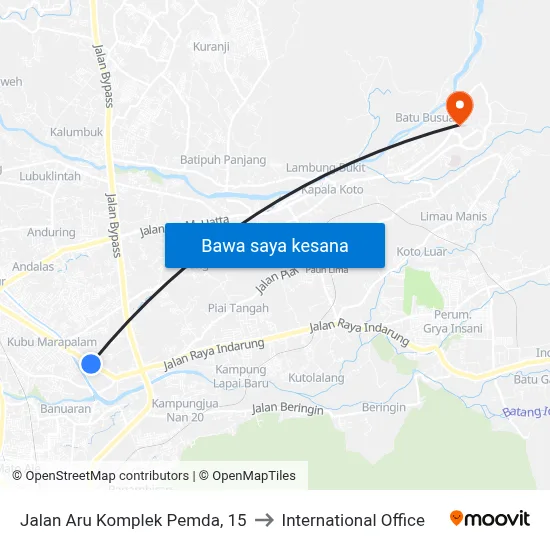 Jalan Aru Komplek Pemda, 15 to International Office map