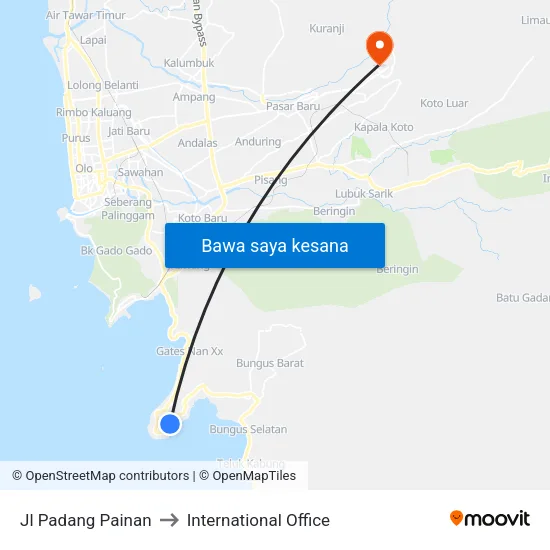 Jl Padang Painan to International Office map