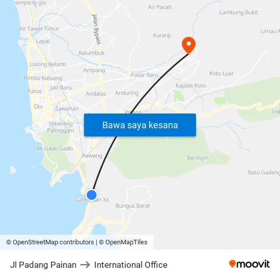 Jl Padang Painan to International Office map