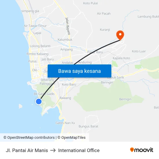 Jl. Pantai Air Manis to International Office map