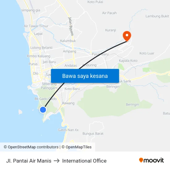 Jl. Pantai Air Manis to International Office map