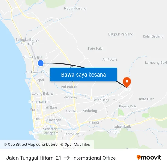 Jalan Tunggul Hitam, 21 to International Office map