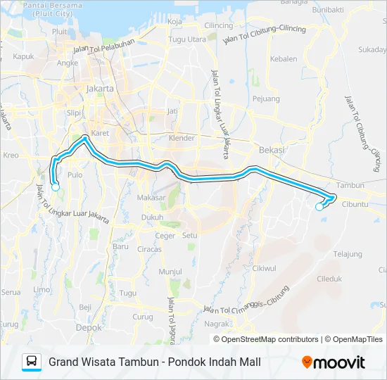JRC GRAND WISATA TAMBUN Bus Line Map