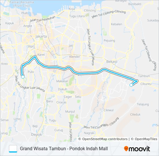 JRC GRAND WISATA TAMBUN bus Line Map