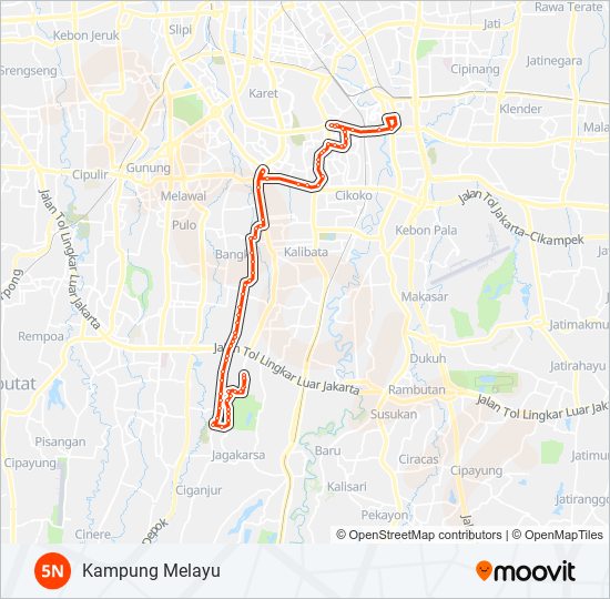 Rute 5n: Jadwal, Pemberhentian & Peta - Kampung Melayu (Diperbarui)