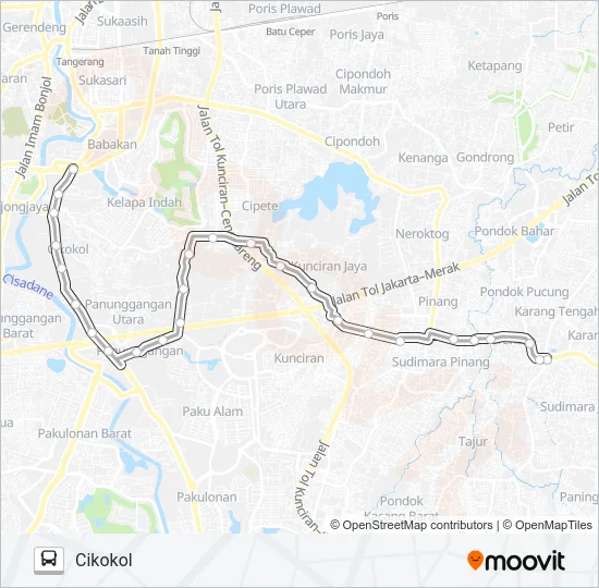 T14 CIKOKOL - CILEDUG Bus Line Map