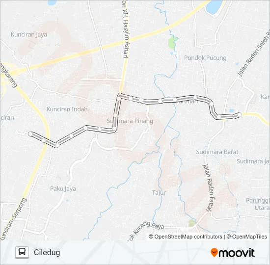 T15 CILEDUG - KUNCIRAN Bus Line Map