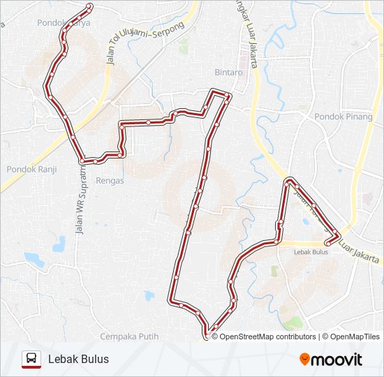 S08 PONDOK BETUNG - LEBAK BULUS bus Line Map