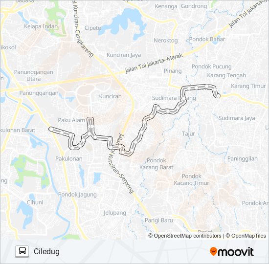 T16 SERPONG PAKULONAN - CILEDUG bus Line Map