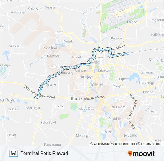 T01 BITUNG - TERMINAL PORIS PLAWAD Bus Line Map
