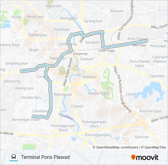 T02 TERMINAL PORIS PLAWAD - PERUM 1 Bus Line Map