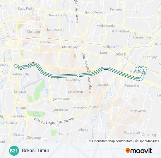 Rute B21: Jadwal, Pemberhentian & Peta - Bekasi Timur (Diperbarui)