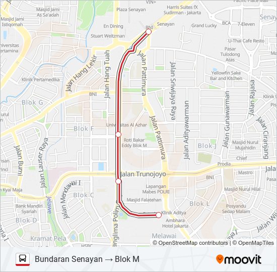 Rute 1: Jadwal, Pemberhentian & Peta - Bundaran Senayan → Blok M ...