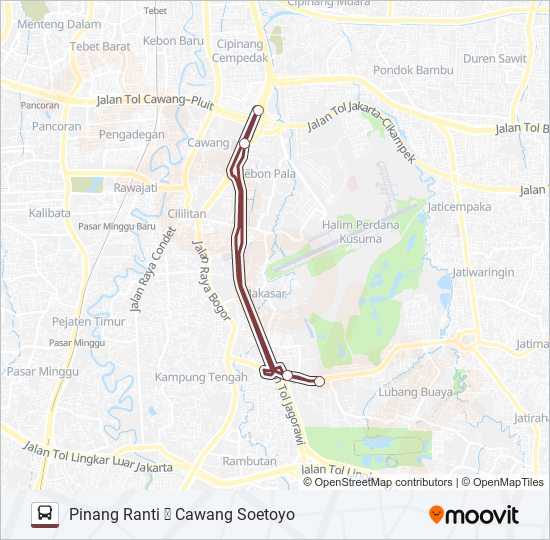 Rute 9n: Jadwal, Pemberhentian & Peta - Pinang Ranti ↺ Cawang Soetoyo ...