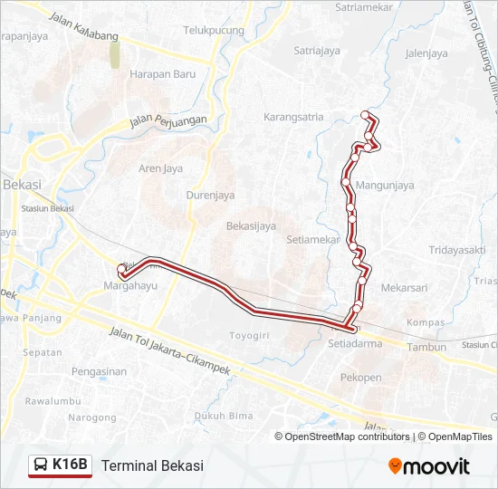 K16B Bus Line Map