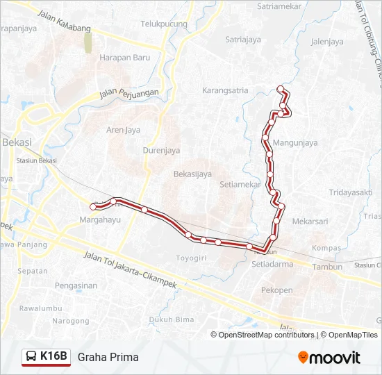 K16B Bus Line Map