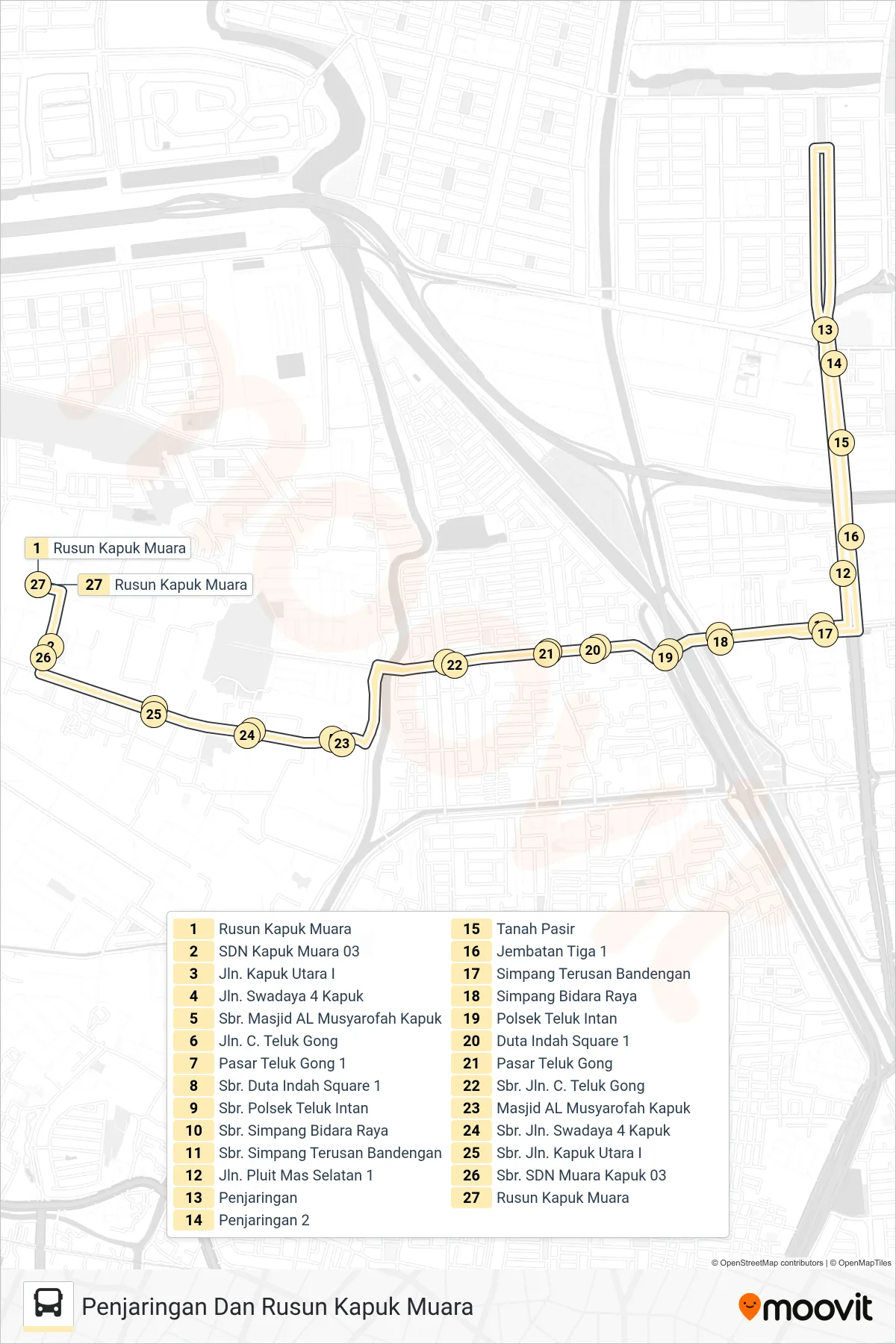 3C bus Line (Penjaringan Dan Rusun Kapuk Muara) route and stops on a map
