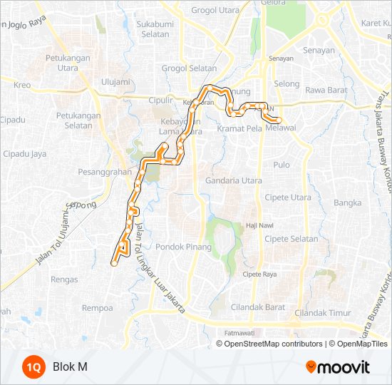 Rute 1q: Jadwal, Pemberhentian & Peta - Blok M (Diperbarui)