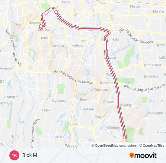 Rute 1k: Jadwal, Pemberhentian & Peta - Blok M (Diperbarui)