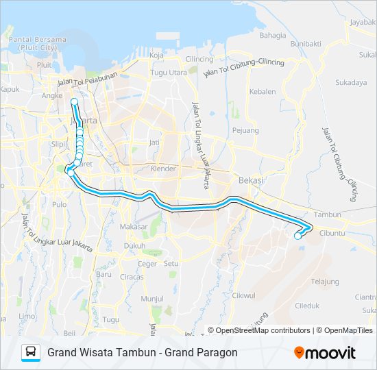 JRC GRAND WISATA TAMBUN bus Line Map