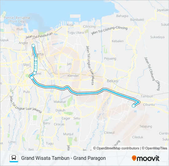 JRC GRAND WISATA TAMBUN Bus Line Map