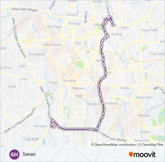 Rute 6h: Jadwal, Pemberhentian & Peta - Senen (Diperbarui)