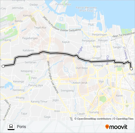 TRANSJABODETABEK PORIS - PASAR SENEN Bus Line Map